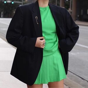 Los Angeles Apparel Green Pleated Mini Skirt